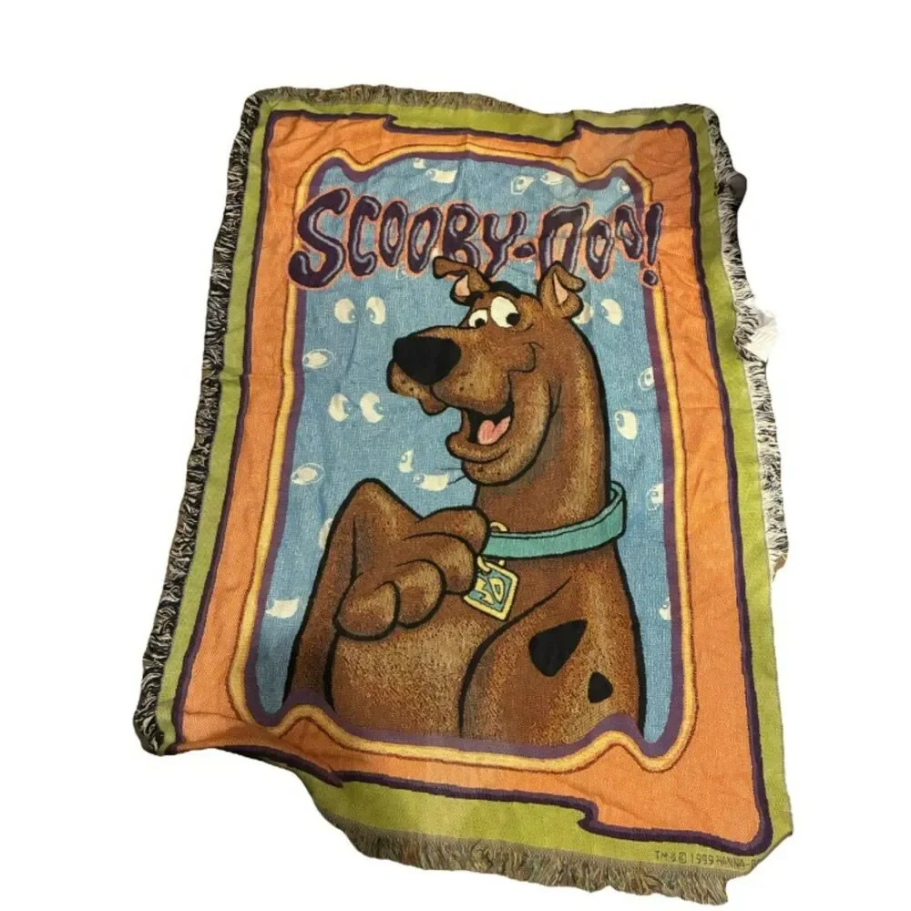 Vintage 1999 Scooby-Doo Hanna-Barbera Woven Tapestry Throw Blanket Fringe